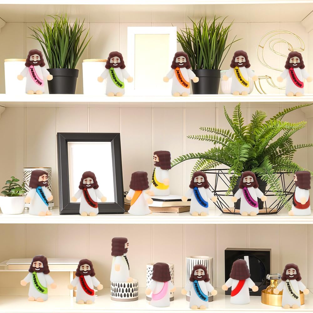 40 Pcs Mini Jesus Figurines in Bulk, Little Jesus Loves You Figures to Hide Tiny Action Figure for Crafts Pocket Seek Religious Gifts Christmas Stuffers Fillers Sunday School Baptism Christ Savior