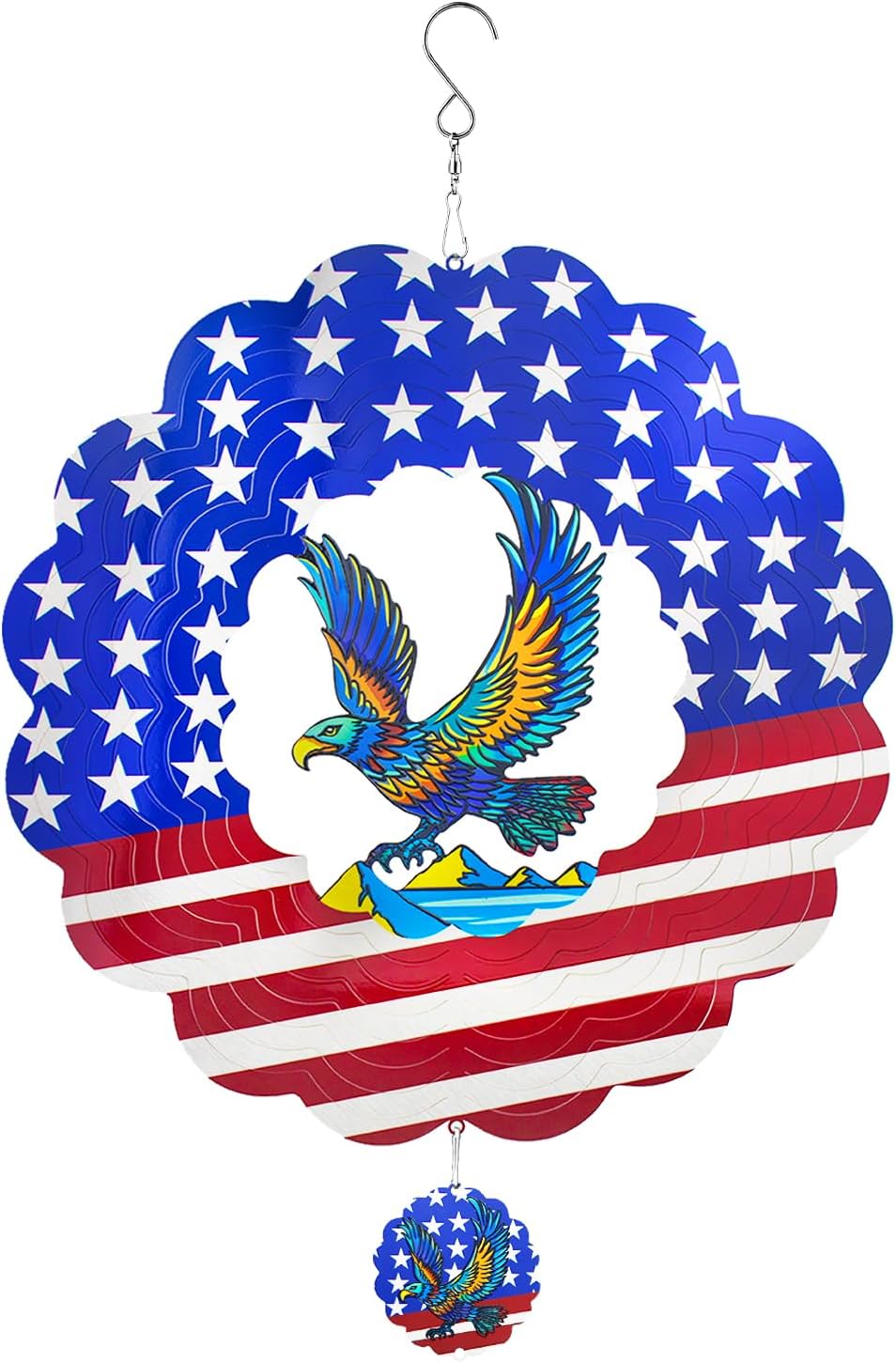 Charming American Eagle Wind Spinner-12 Inch Stainless Steel Decoration for Outside with Bright Colors, Safe Edges and Unique Design, Great Gifts for Mom/Ladies, Doubles as Scare Birds Away