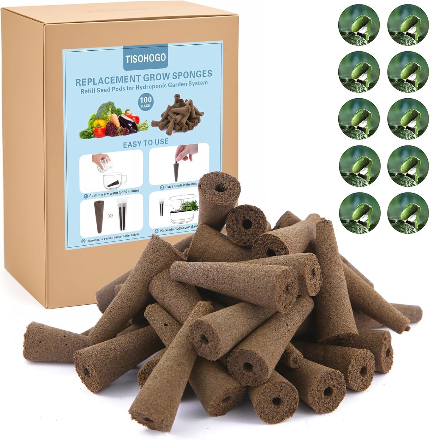 100 Pack Grow Sponges, Seed Pods Replacement Root Growth Sponges Compa