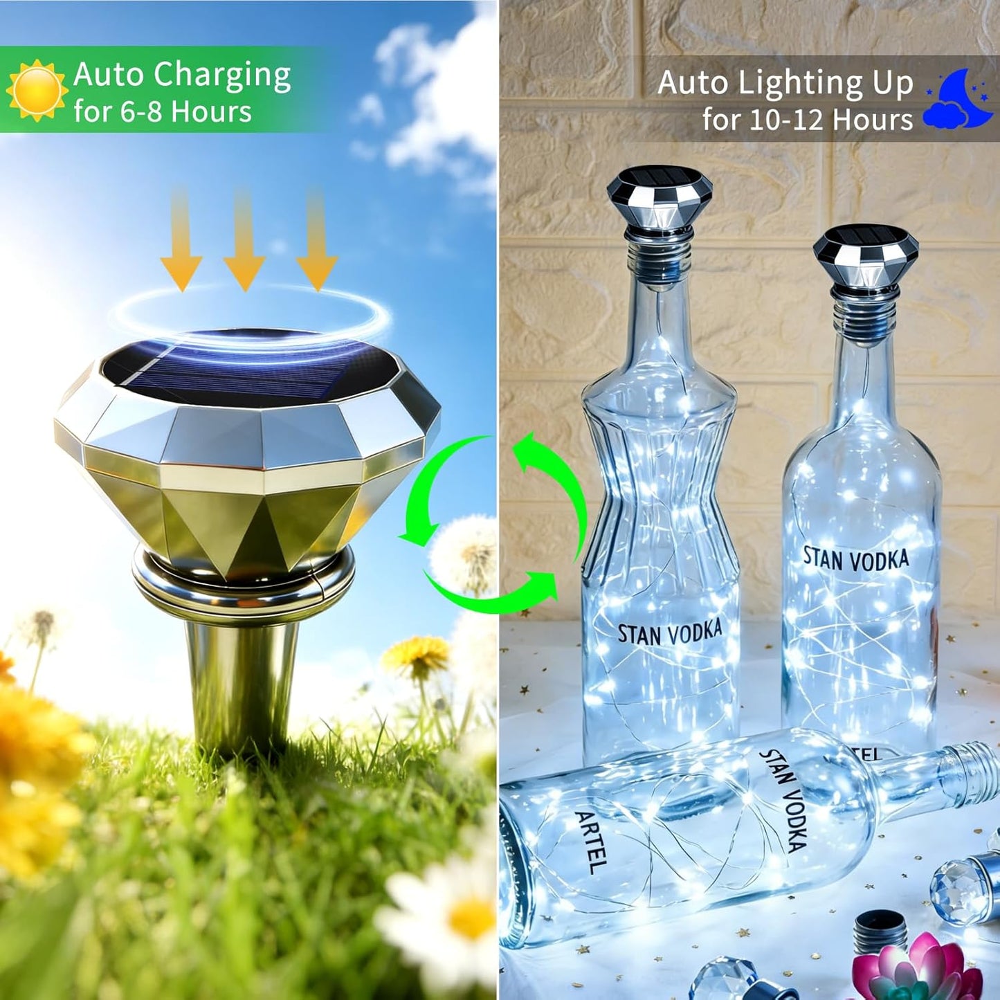 ANGMLN Solar Diamond Shaped Wine Bottle Cork Lights 10 Pack Solar String Fairy Lights Outdoor Waterproof for Wedding Holiday Garden Patio Pathway Bar Concert Indoor Outdoor Decorative (Cool White)