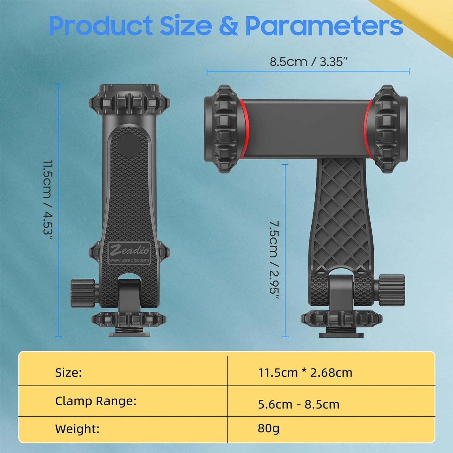 Zeadio Smartphone Tripod Mount Adapter, Cell Phone Tripod Holder Selfie Stick Monopod Adjustable Clamp, Fits for All iPhone and Android Smartphones
