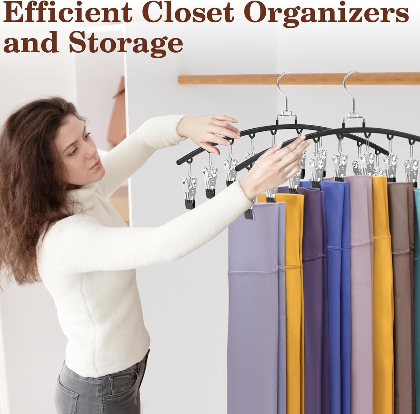 2 Pack Legging Organizer for Closet 360° Swivel, Metal Gym Clothes Organizer w/20 Clips Holds 20 Leggings, Hangers Space Saving, Closet Organizers and Storage, Dorm Room Organization Essentials, Black