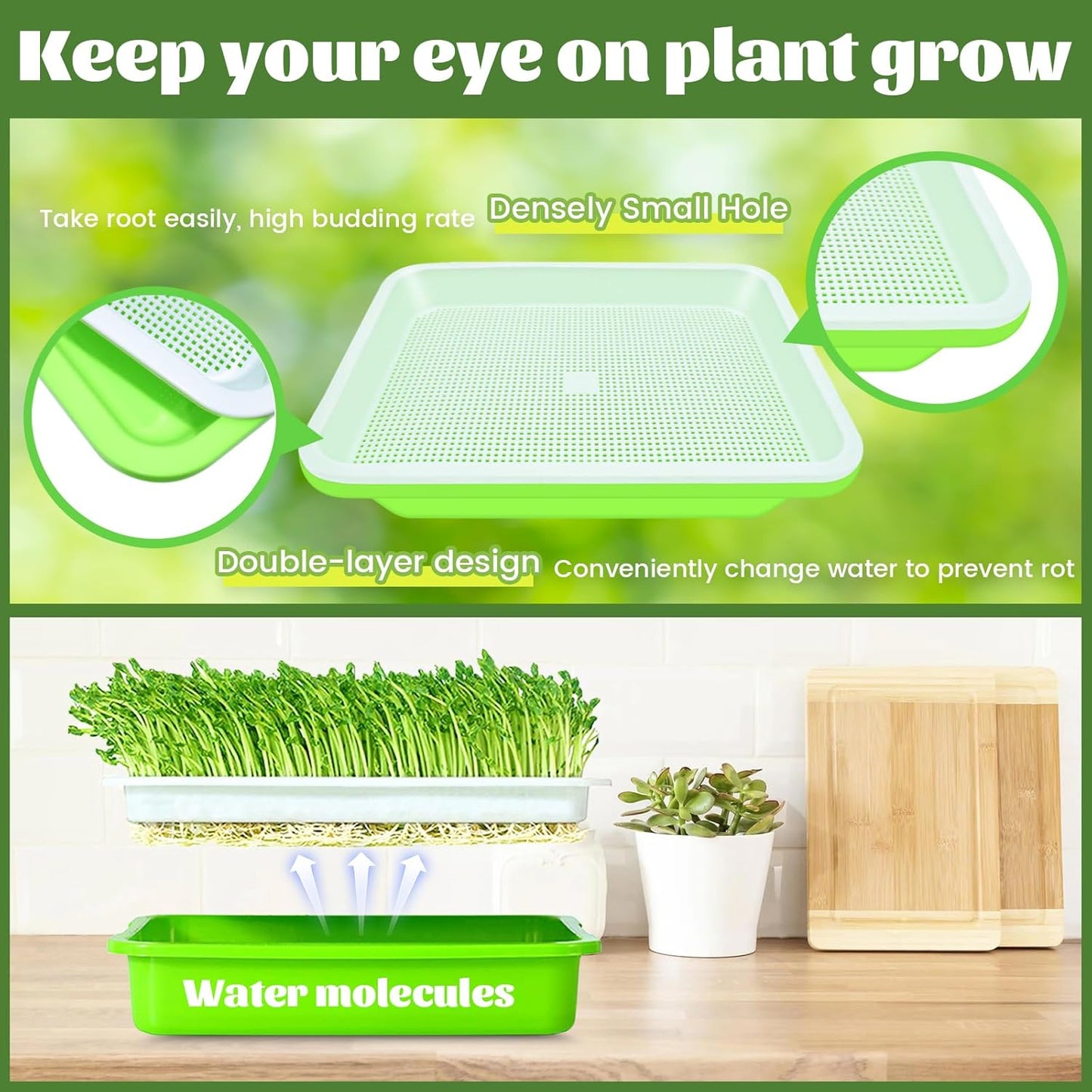 Legigo 10 Pack Green Seed Sprouter Trays- Soil-Free Cultivation Germin