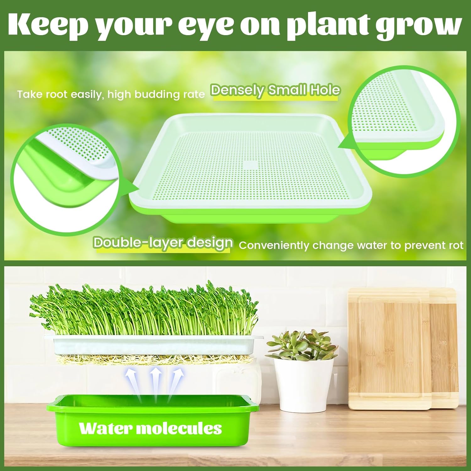 Legigo 10 Pack Green Seed Sprouter Trays- Soil-Free Cultivation Germin