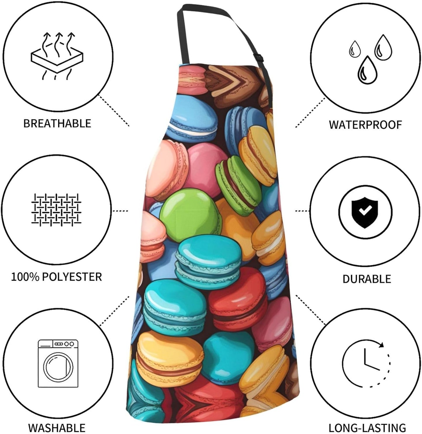 Macaron Biscuit Flavored print Waterproof chef's apron with pocket apr