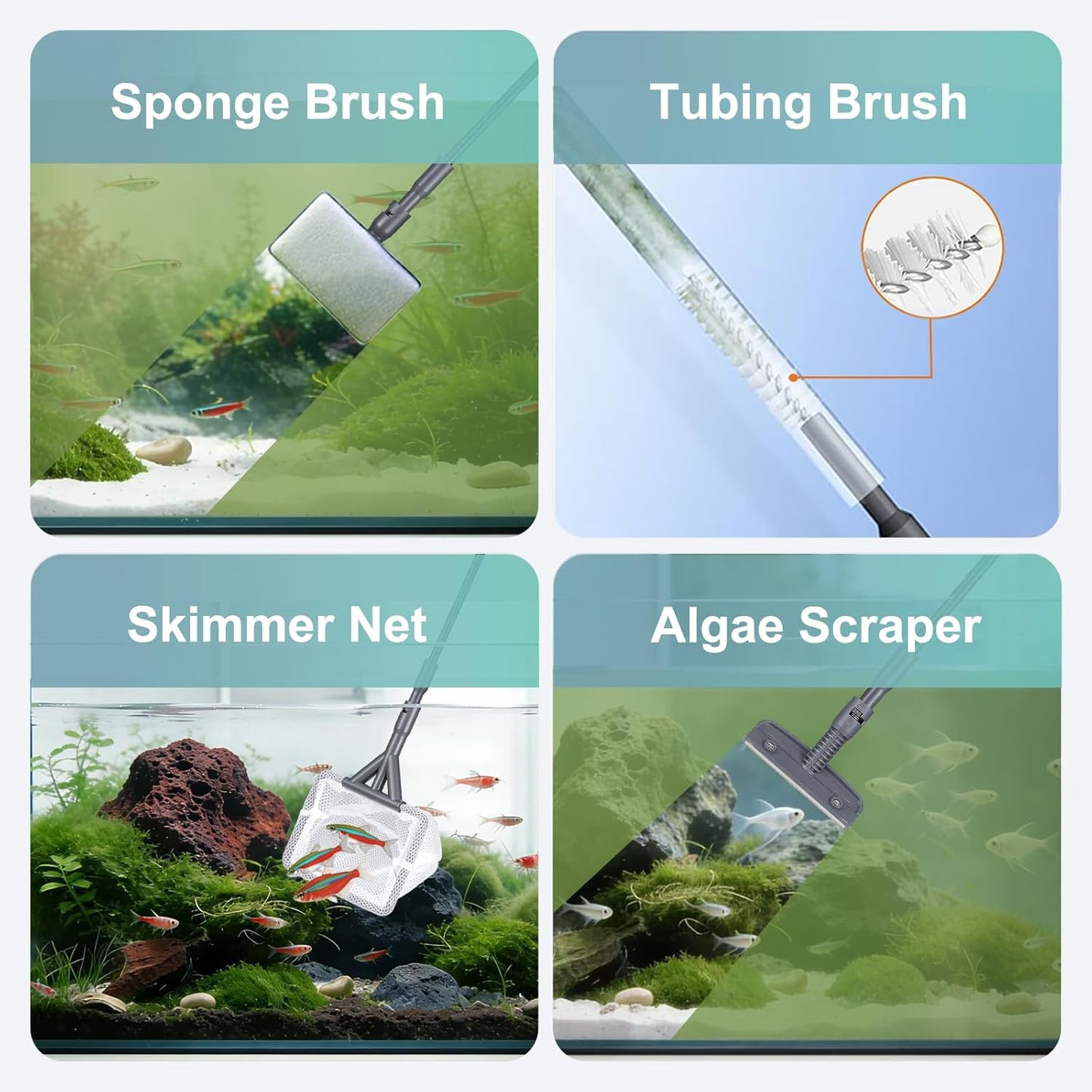 Carefree Fish 4IN1 Aquarium Cleaning Tools Long Handle Adjustable Leng