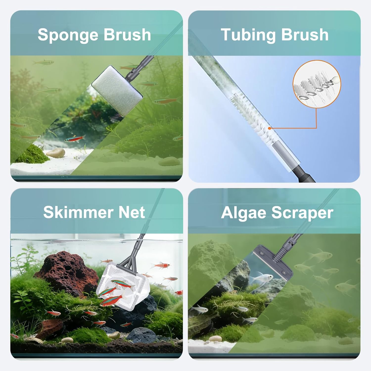 Carefree Fish 4IN1 Aquarium Cleaning Tools Long Handle Adjustable Leng