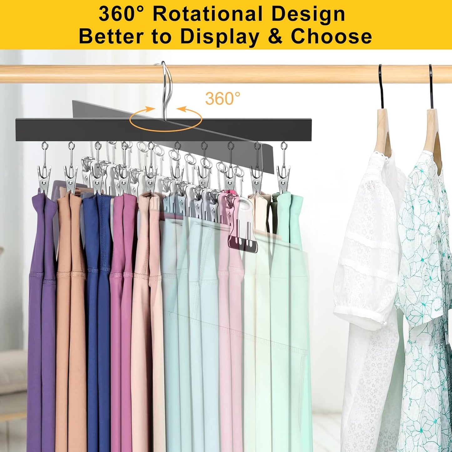 Legging Organizer for Closet, Pants Hangers with Clips Holds 20 Leggings, Jeans, Hats, Shorts, Socks, 360° Rotating Space Saving Hanging Clothes Organizer for Closet Organizers and Storage 2Pcs