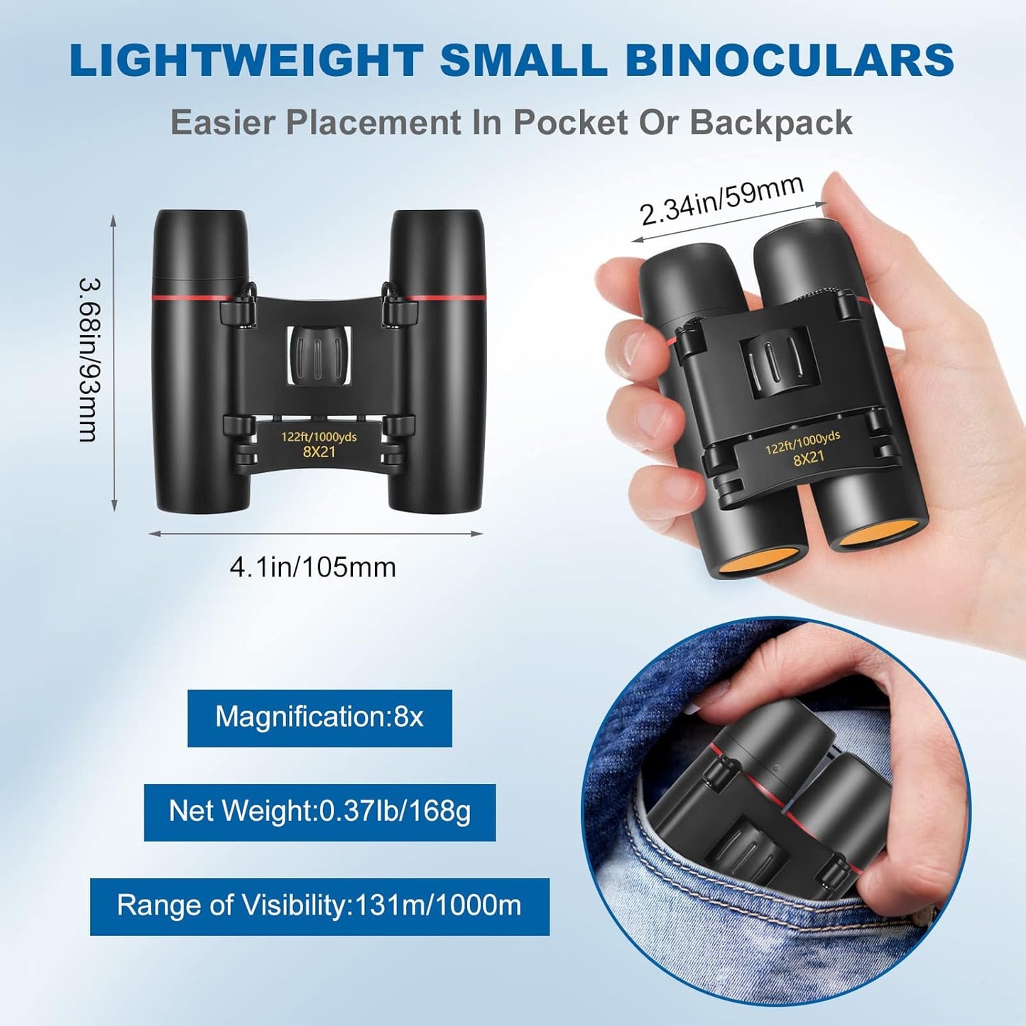 Compact Binoculars, Lightweight Foldable Small Binoculars for Adults and Kids, Portable Waterproof for Bird Watching, Traveling, Theater, Opera, Concert, Hiking, Sightseeing