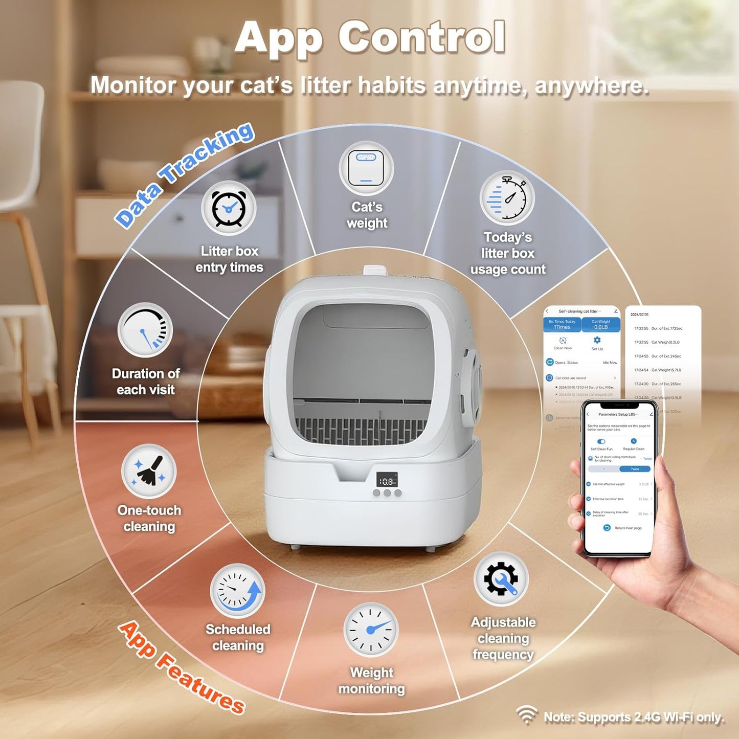Automatic Cat Litter Box Self Cleaning - APP Control and Weight Monito