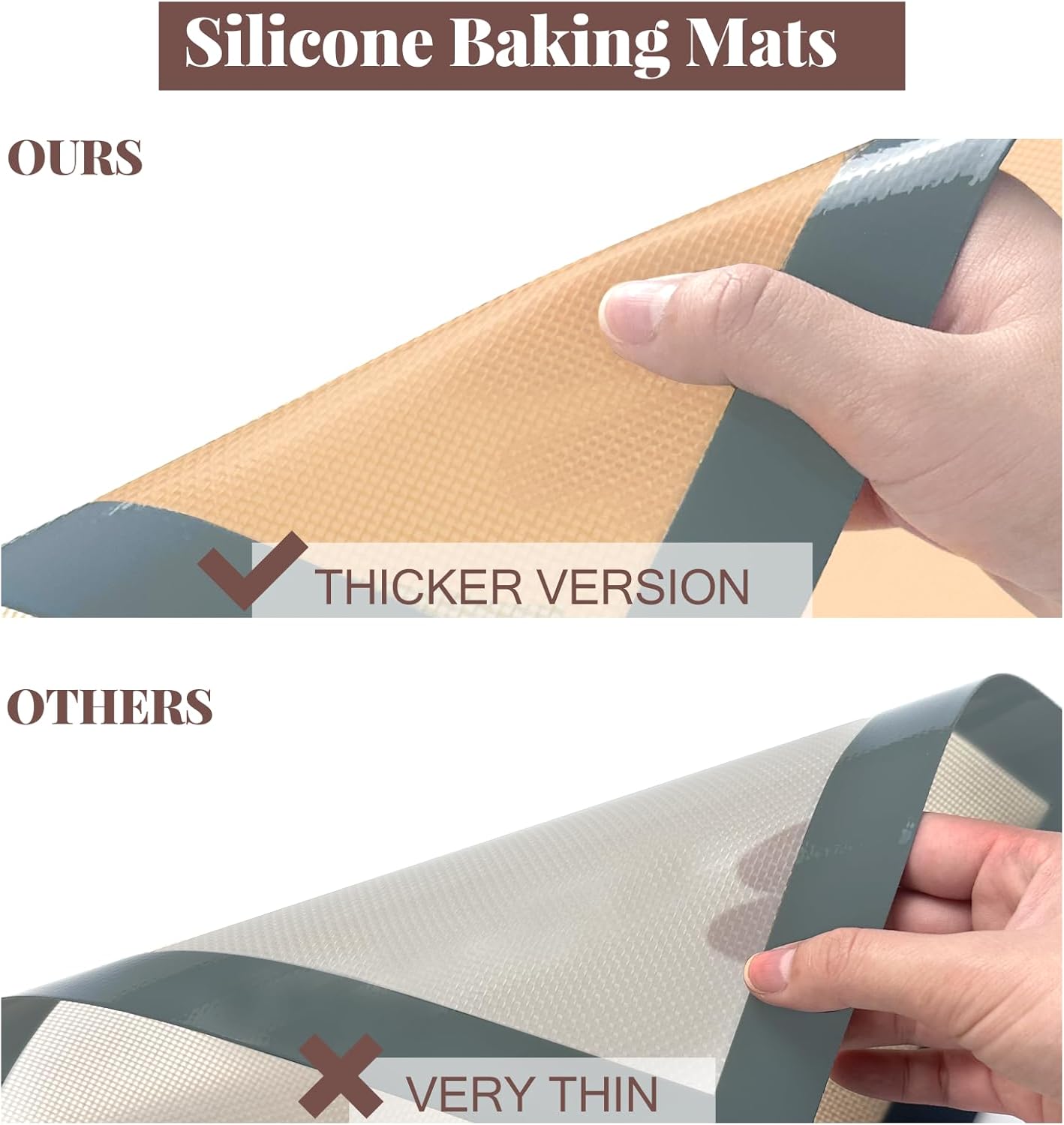 Silicone Baking Mat, 3 Pack Reusable Baking Sheet, Non-Stick ＆ Food Sa