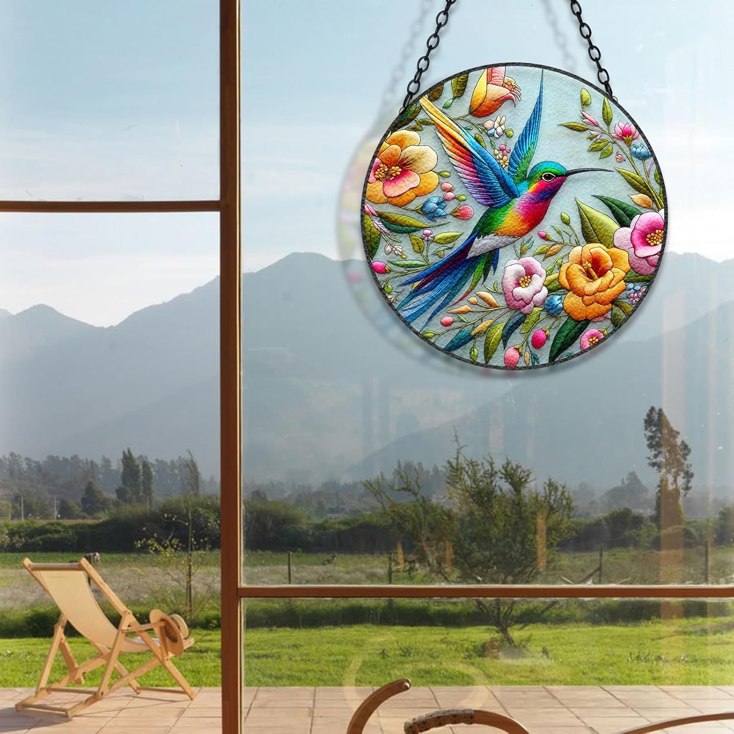 Hummingbird Suncatcher Stained Glass Window Hanging Design of 7.8''Hum
