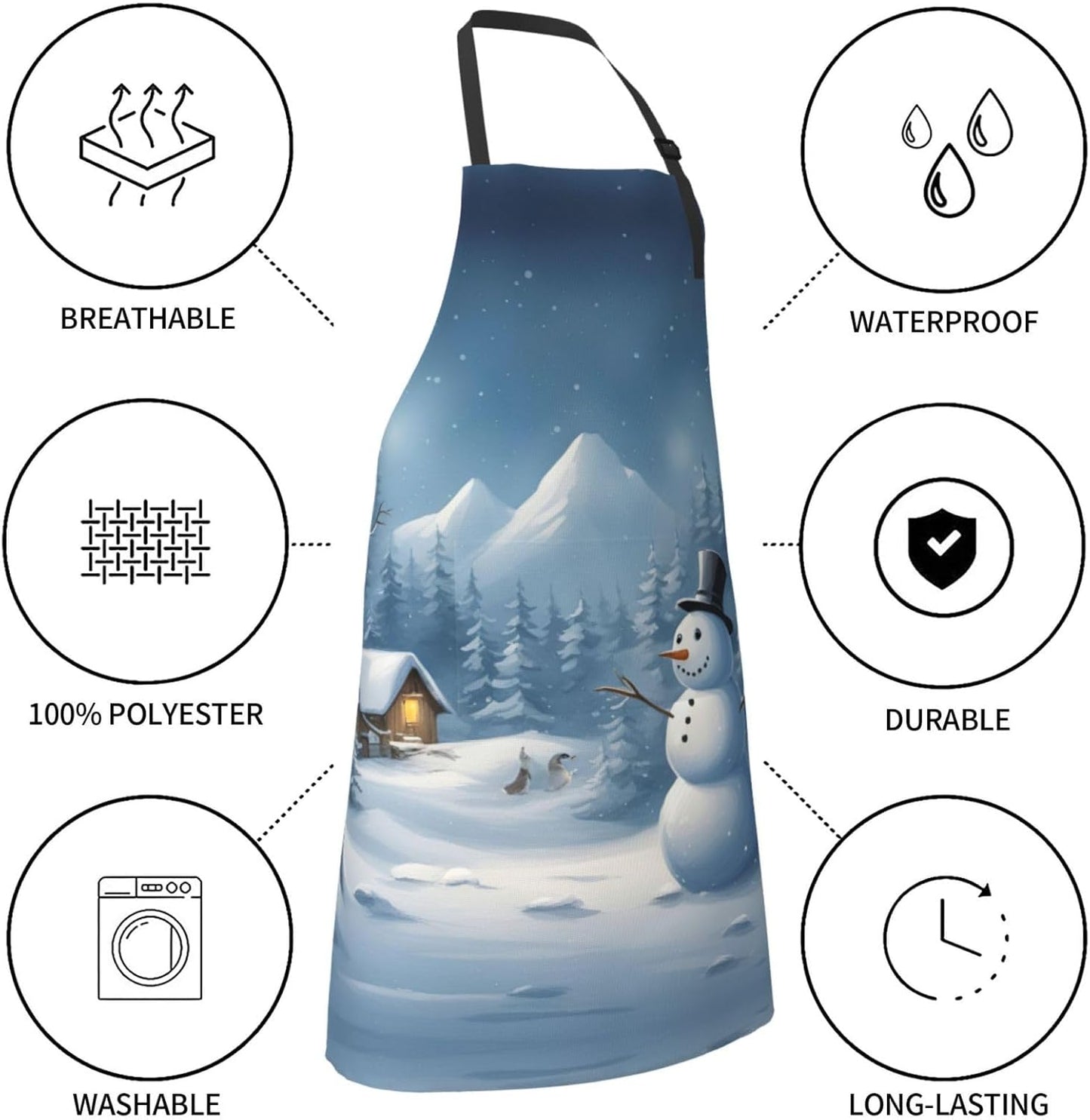 Winter Snowman print Waterproof apron with pocket adjustable cooking apron for adult kitchen bibs to bake