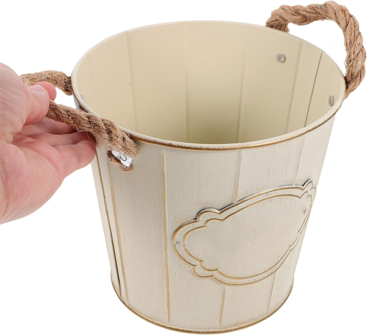 Vintage Metal Flower Bucket Planter with Retro Iron Rustic Farmhouse V