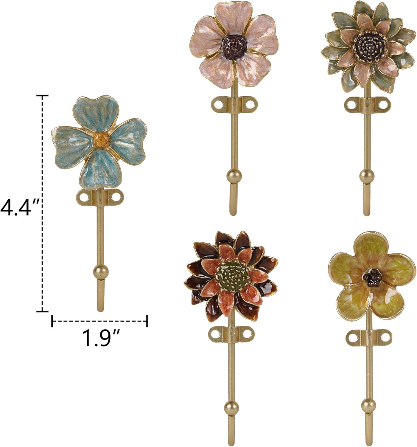 SOFFEE DESIGN Set of 5 Floral Wall Hooks, French Garden Eye-catching E