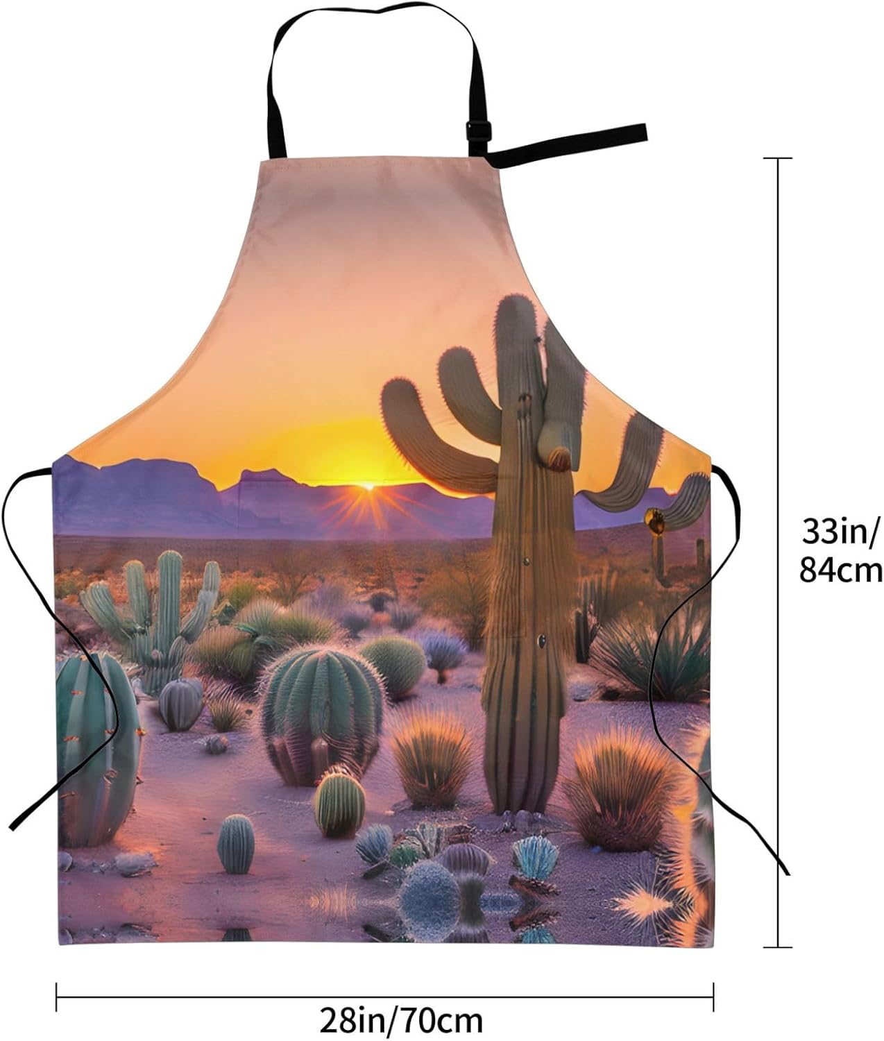 Cactus Desert Sunsets Print Laundry apron 28x33 In Waterproof Kitchen Apron with Pockets for Cooking Baking