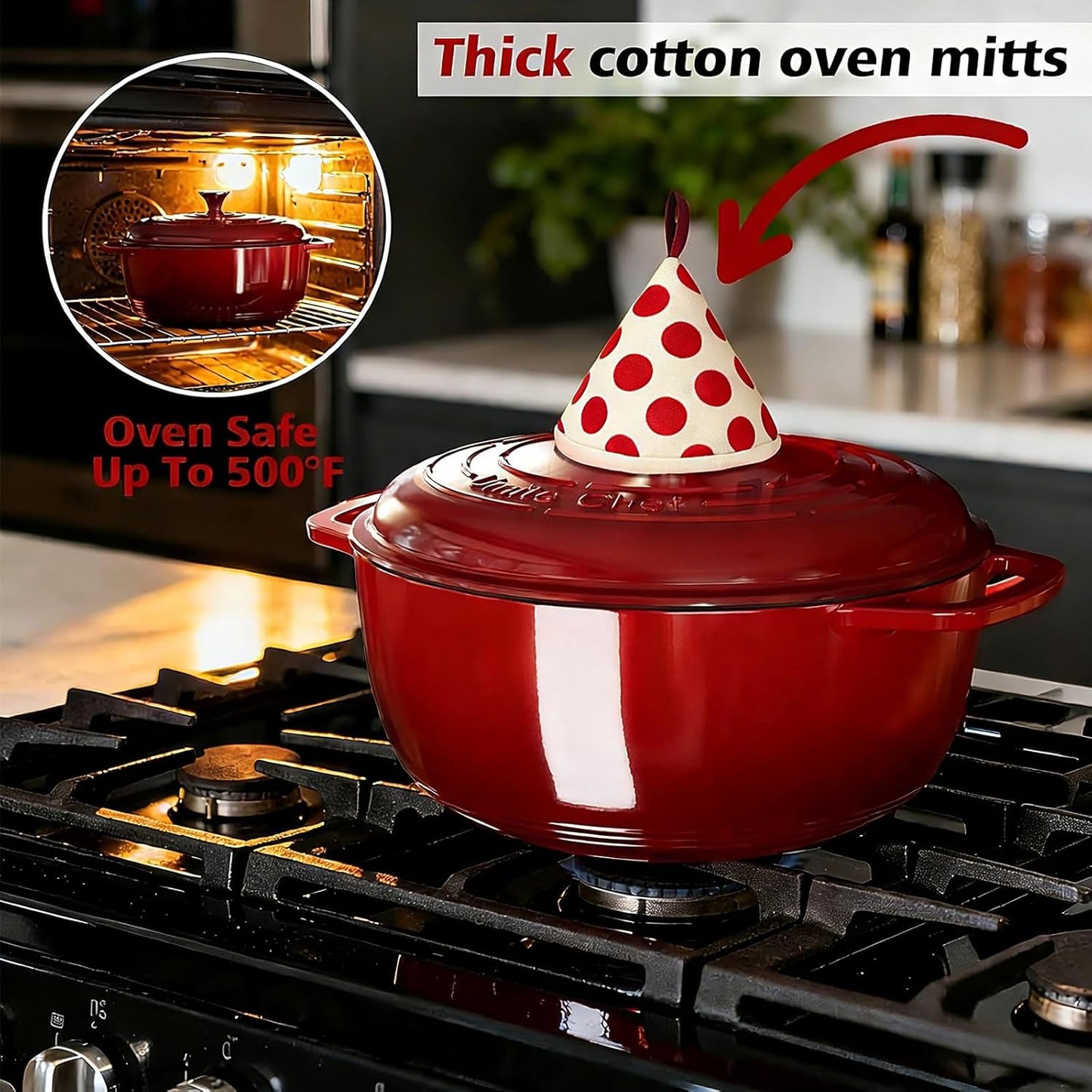 Umite Chef 6QT Enameled Cast Iron Dutch Oven with Lid, Versatile Heavy