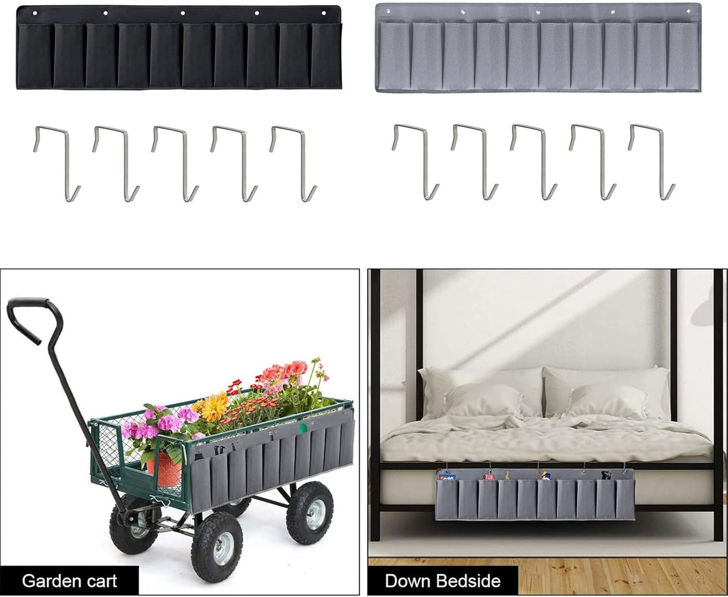 Bedside Organizers Case Storage with 10 Pockets and Hooks Easy Install
