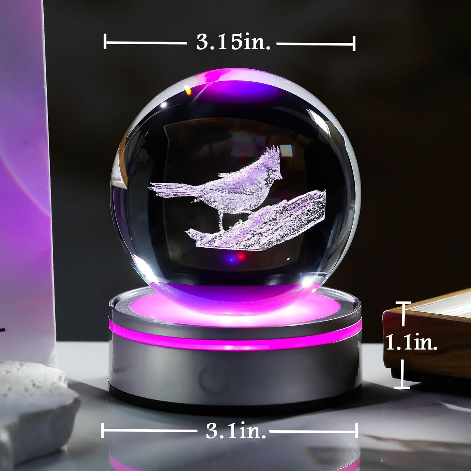 Movdyka 3D Crystal Ball Red Cardinal Gifts for Women Men, Cardinal Mem