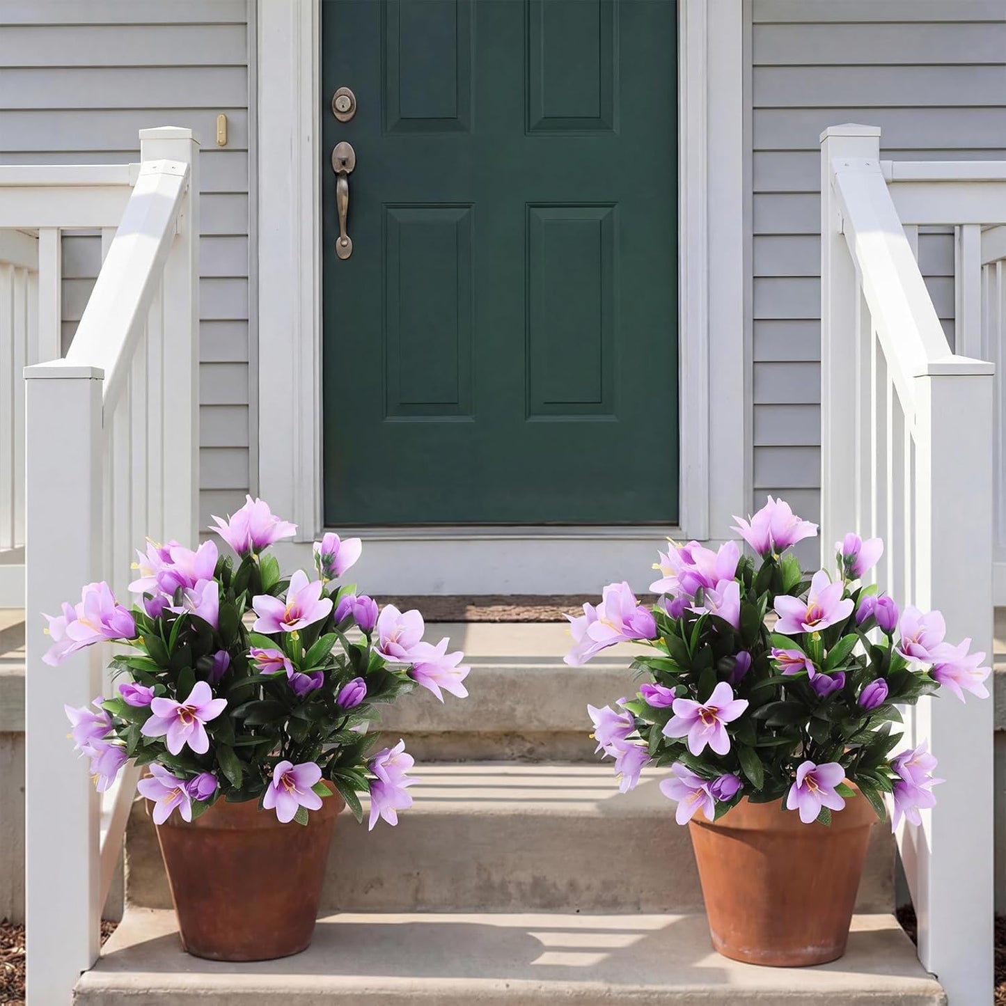 6 Bundles Artificial Azalea Flowers Spring Outdoors Decoration UV Resistant Realistic Fake Silk Azalea Flower for Outside Planters Garden Porch Window Home Flowerpot Decoration(Light Purple)