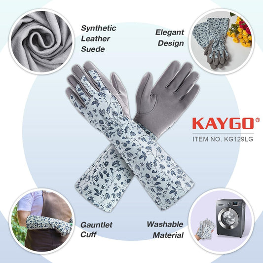 KAYGO Gardening Gloves for Women Long Sleeve, Light Protective Gloves for Yard and Outdoor Work, Best Garden Gifts for Gardener,Gray,M