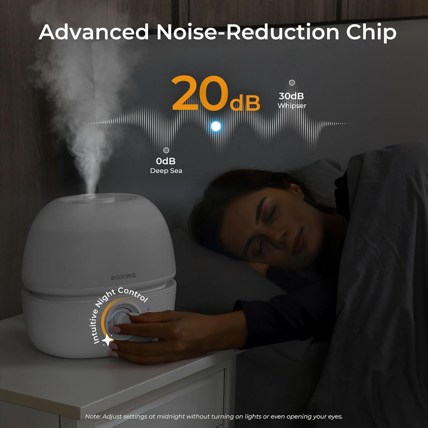 BOXING 3L Cool Mist Humidifier, Ultra Quiet 20dB for Bedroom, Baby & O