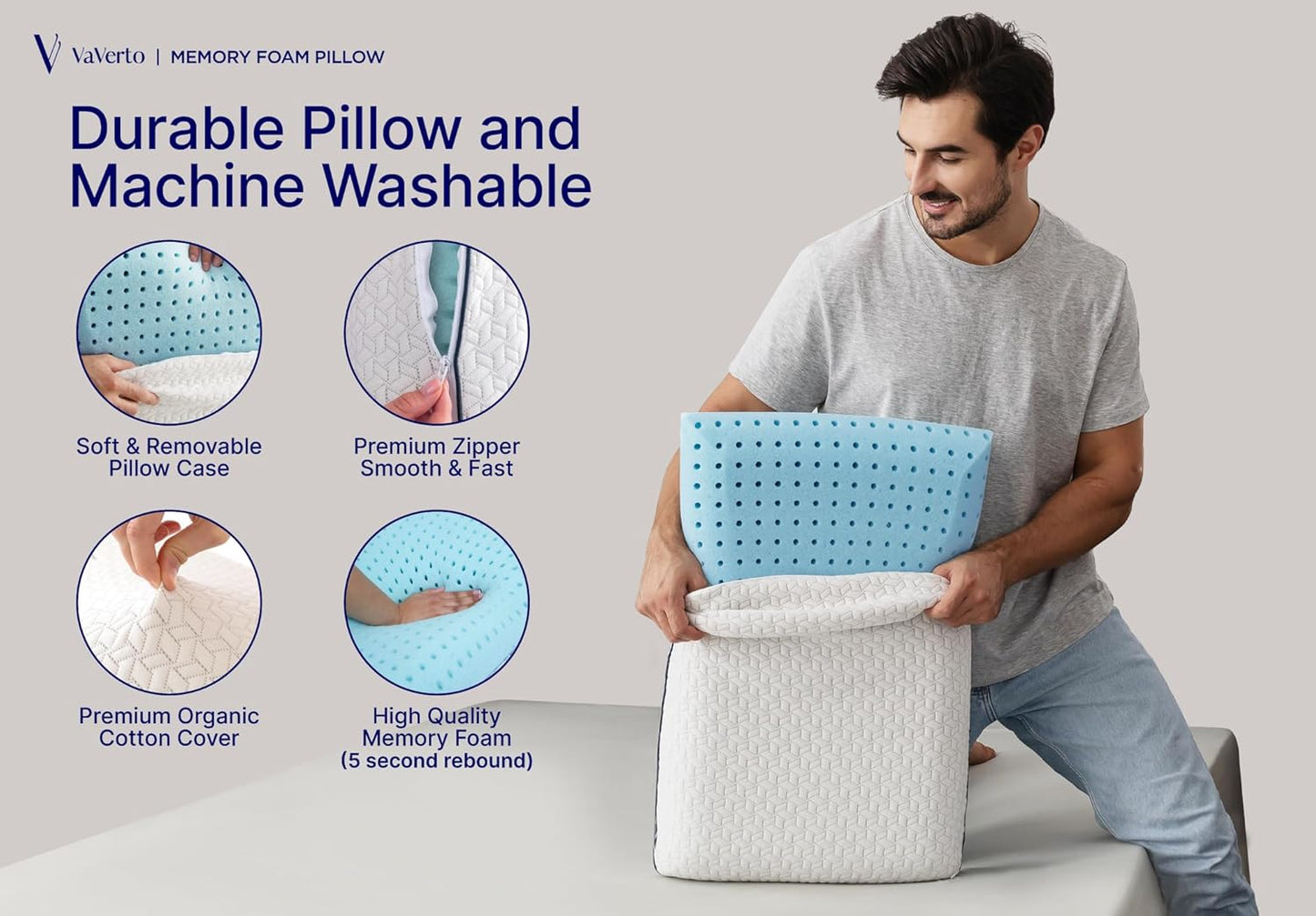 Cooling Gel Memory Foam Pillow - 1-Pack - Standard Size Bed Pillows Fo