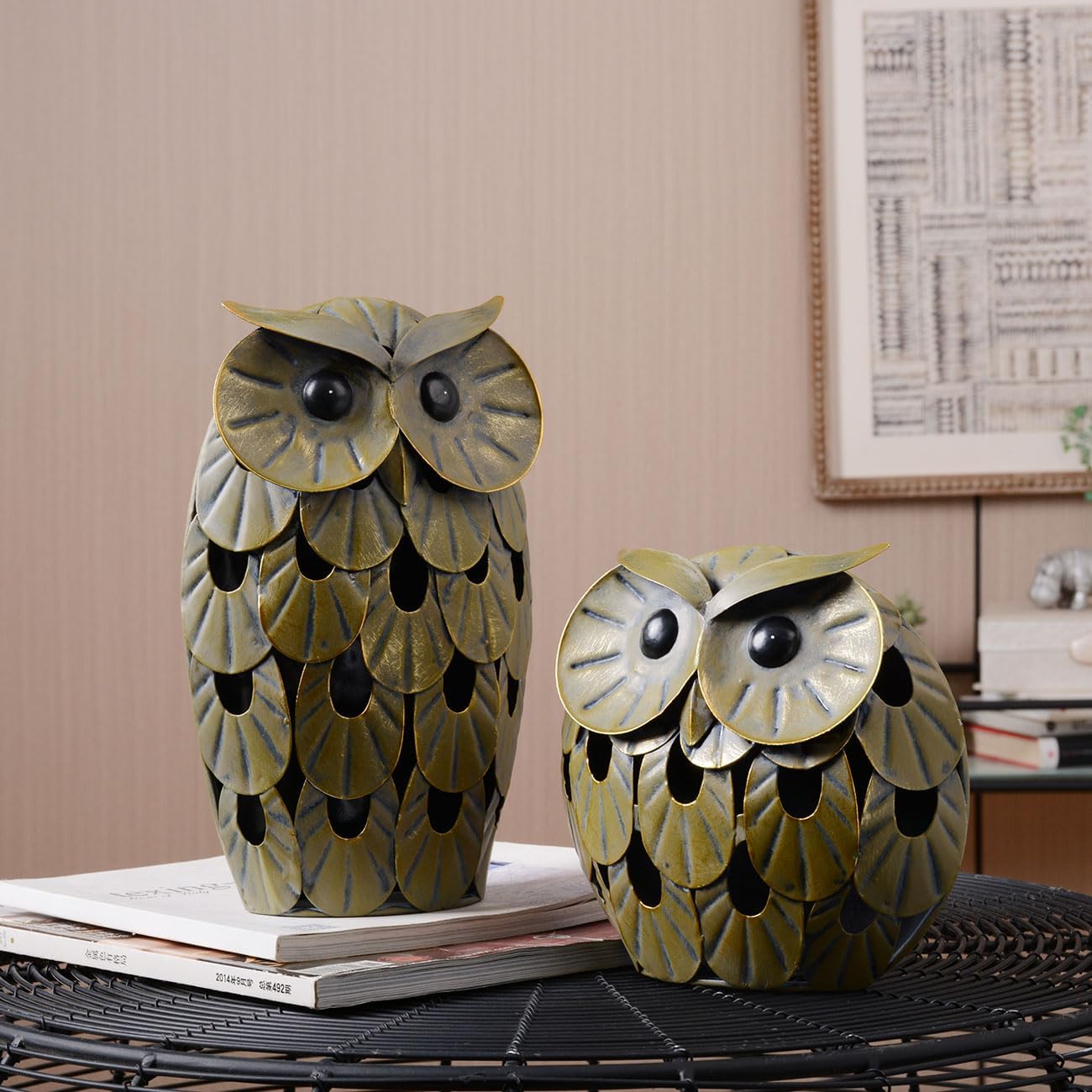 Owl Statue Figurine Animal Gifts Modern Sculpture Decor Metal Arts 9.4inch