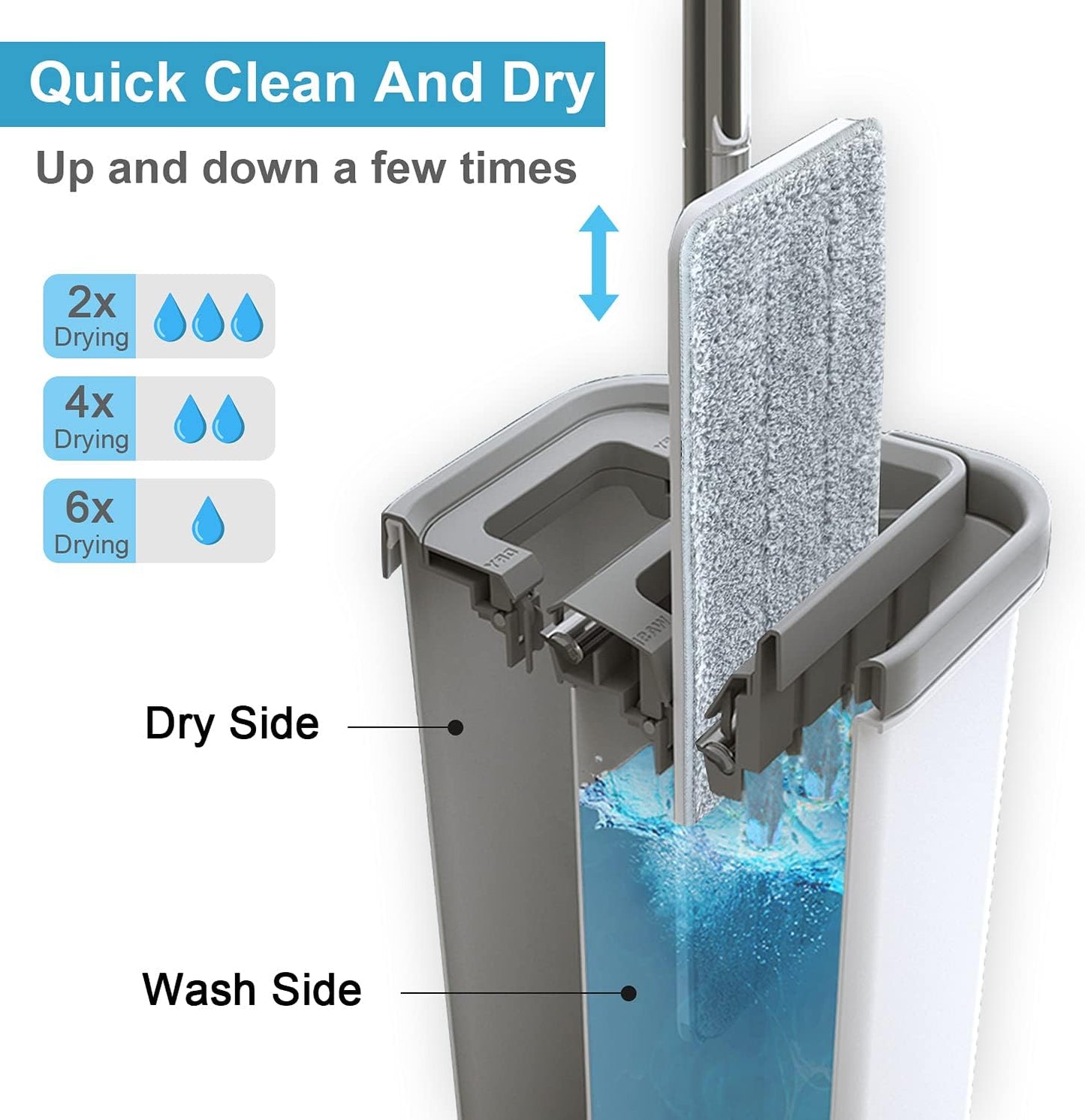 Mop and Bucket with Wringer Set, Hands Free Flat Floor Mop and Bucket, 3 Washable Microfiber Pads Included, Wet and Dry Use, Home Floor Cleaning System for All Floor Types and Windows