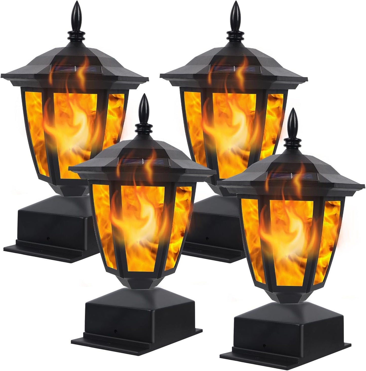 Dynaming Solar Flame Post Lights Outdoor, Solar Powered Lamps Fence Po