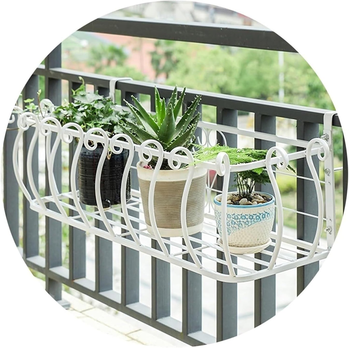 Wall-Mounted Railing Planter, Iron Fence Planters for Potted Plants & Succulents, Balcony Window Sill Flower Stand, Decorative White (100x28x22cm)