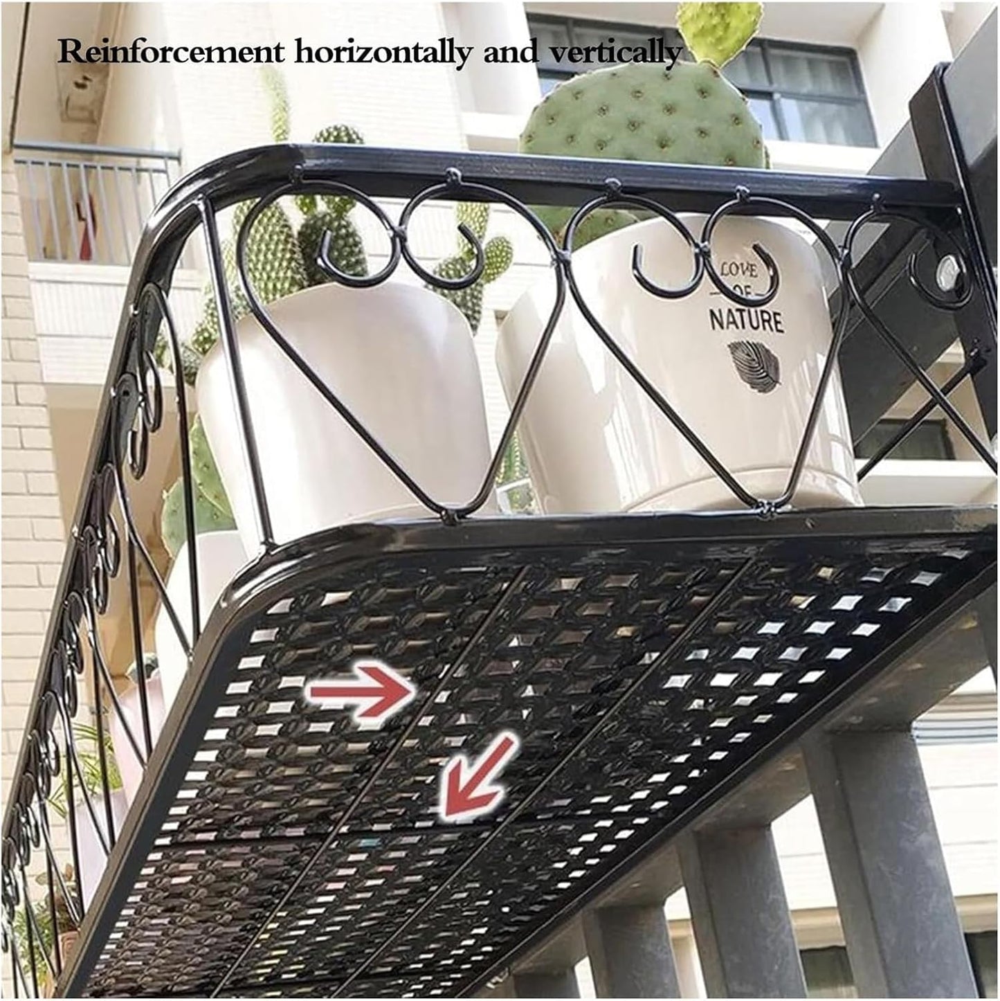 Black Iron Railing Planter - Hanging Fence Planter, Decorative Flower Shelf for Window Sill, Durable Outdoor Garden Display Stand (Brown, 20x80x12cm)