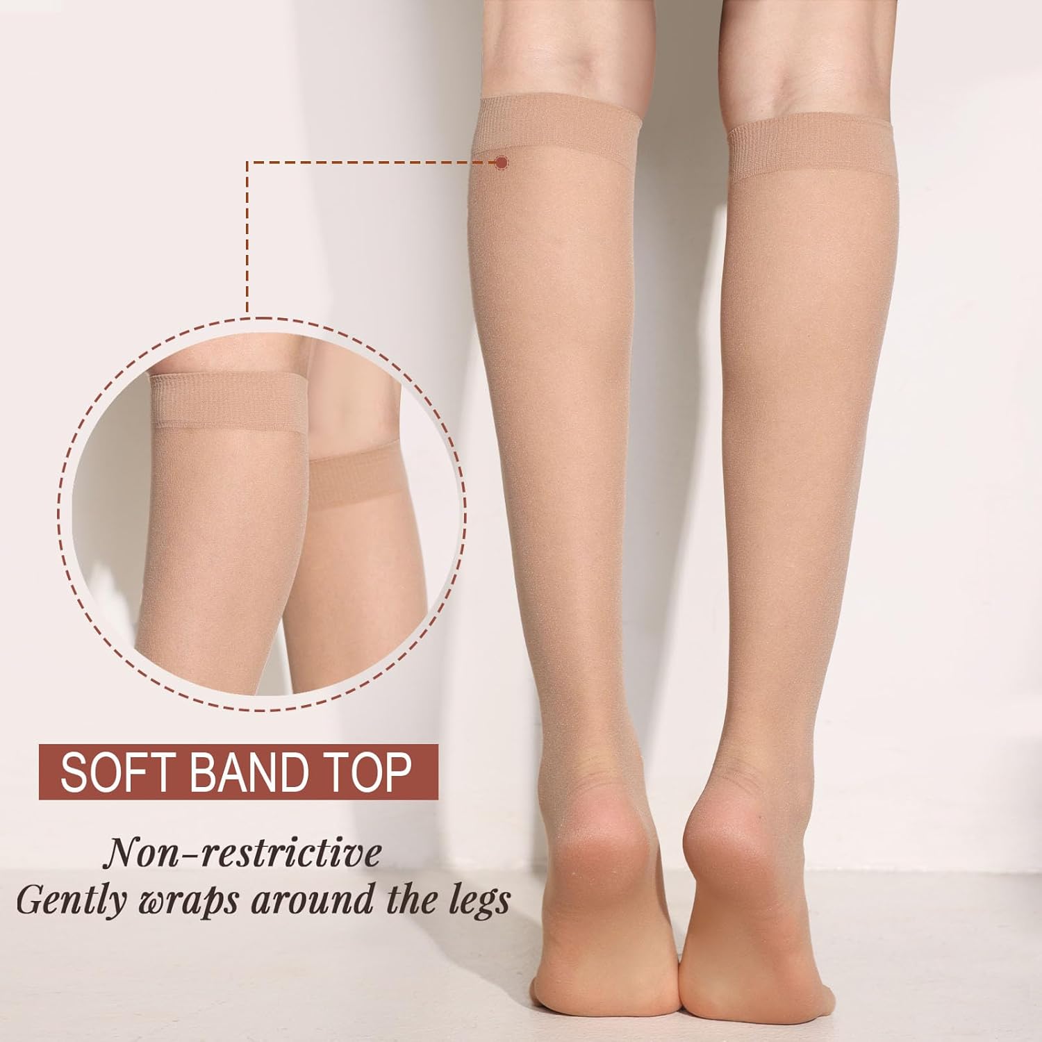 12 Pairs Knee High Stockings for Women, 20 Denier Sheer Nylon Socks fo