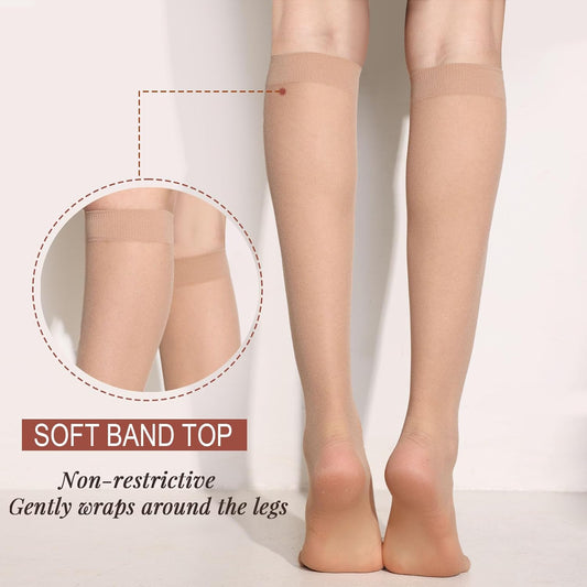 12 Pairs Knee High Stockings for Women, 20 Denier Sheer Nylon Socks fo