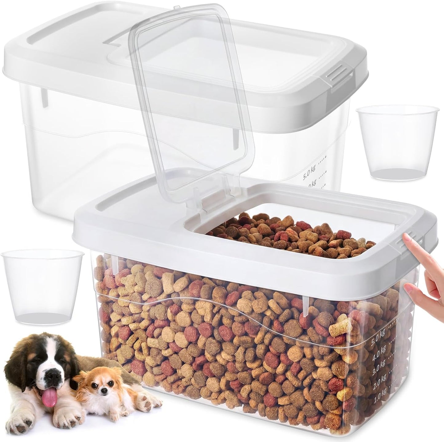 2 Pack Airtight Dog Food Storage Container, 16.5 Lbs Clear Pet Food Storage Bin with 2 Measuring Scoops for Pet Dog Cat Rice Grain Treat