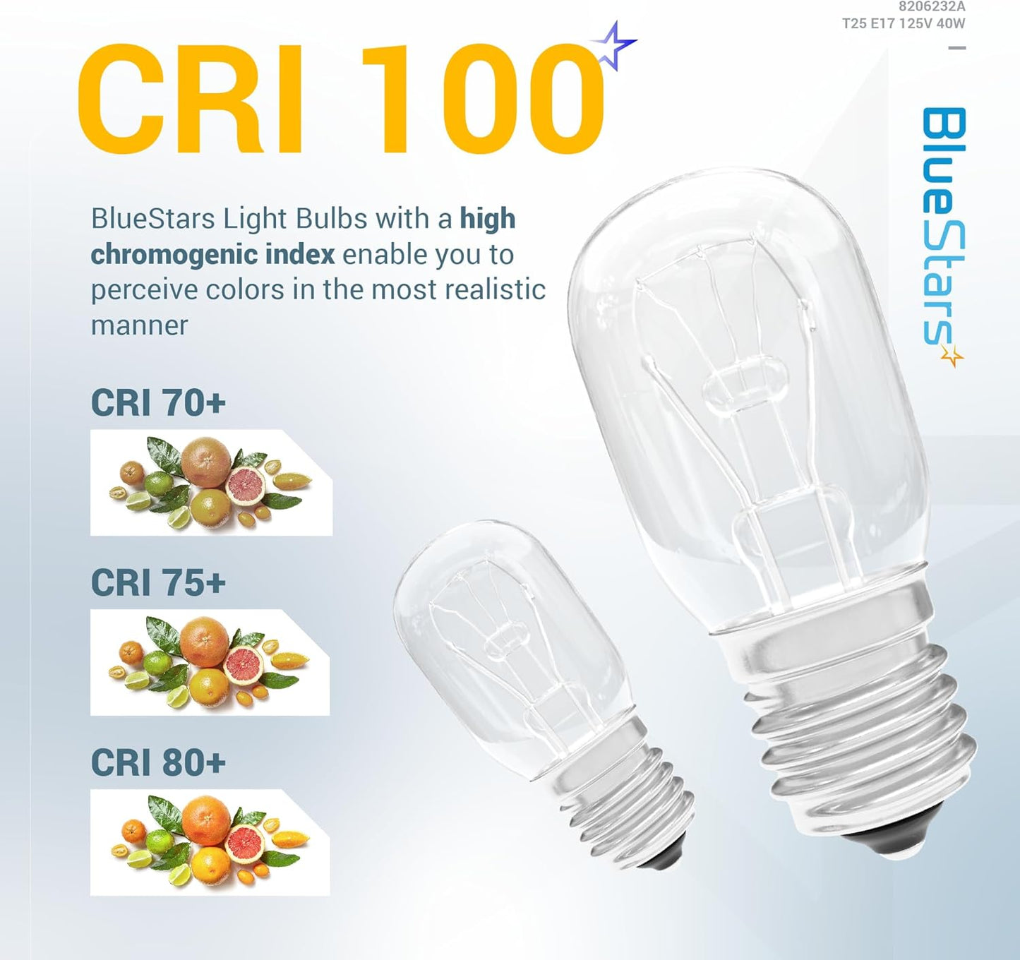 BlueStars 8206232A KEI 125V 40W Microwave Bulb E17 Base, Compatible with Whirlpool Microwave Light Bulb Under Hood, Lava Lamp, Salt Lamp Bulbs, Replaces 1890433 8206232 AP4512653, 3 Packs