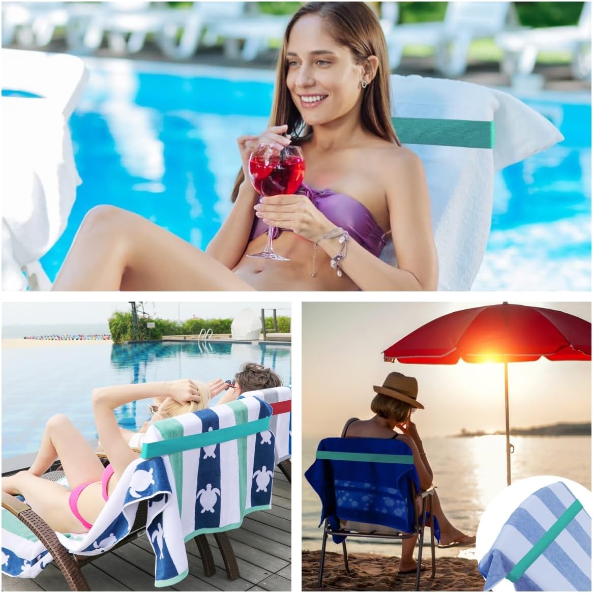 Beach Towel Bands (4 Pack), Beach Chair, Pool Chairs & Cruise Ship Essentials, Windproof Towel Clips (4 Mix)