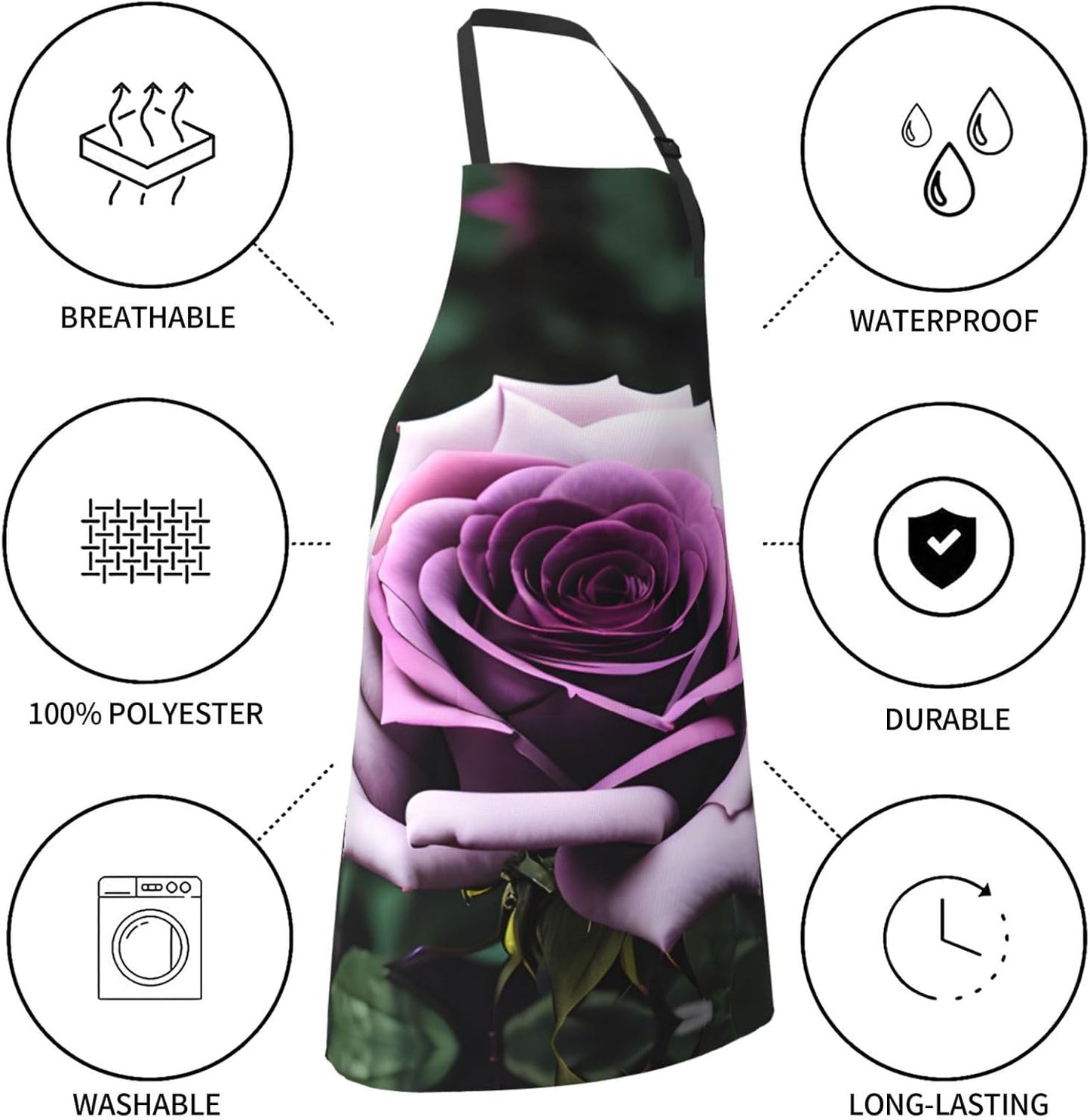Black Blackgound Rose print Waterproof chef's apron with pocket apron 