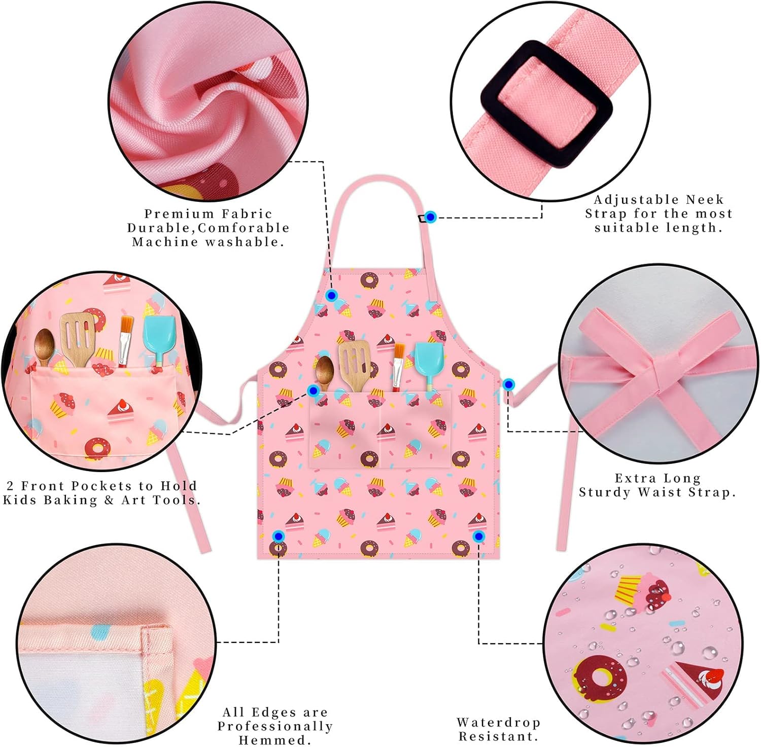 Kids Aprons for Girls Toddler Aprons with Pockets for Kids Cooking Bak