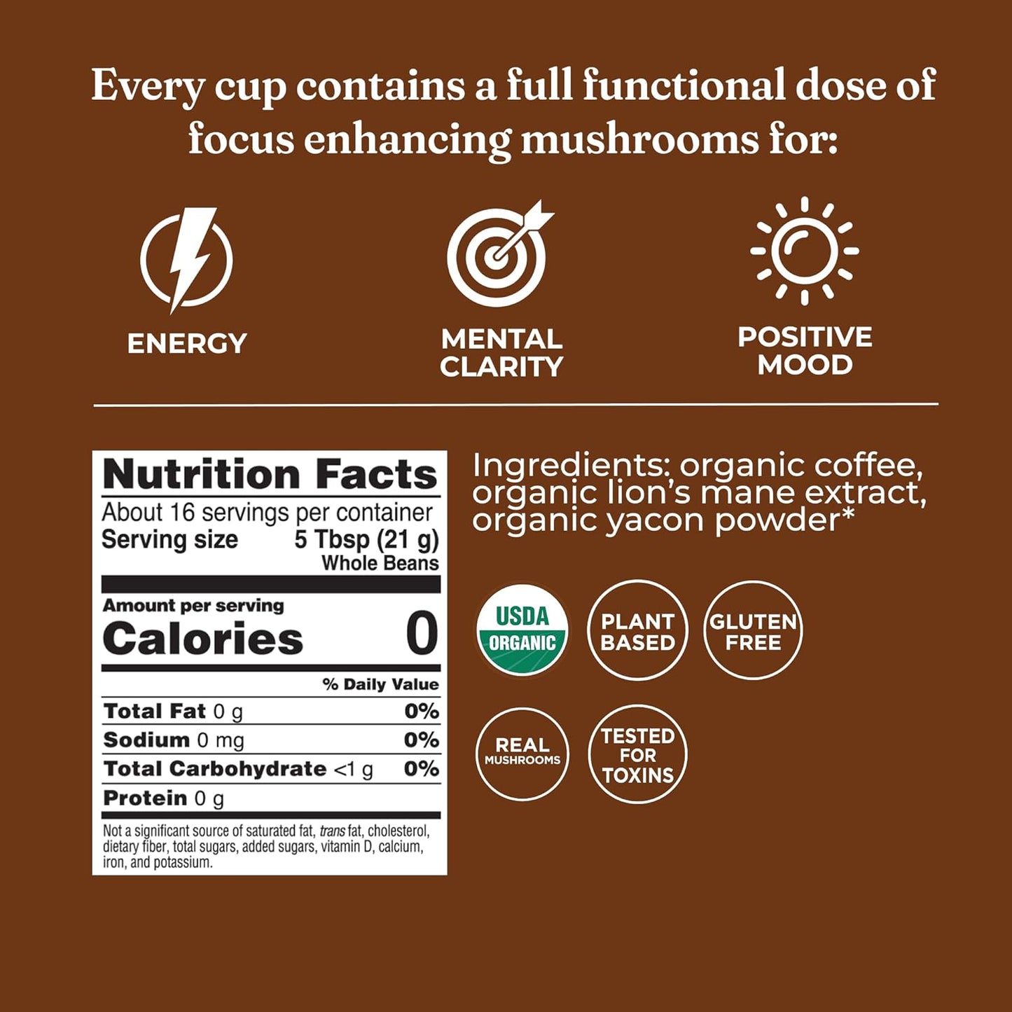 Four Sigmatic Dark Roast Organic Whole Bean Coffee | Gourmet Nootropic Mushroom Coffee Beans with Lion's Mane & Chaga Mushrooms for Enhanced Brain Function and Immune Support | 12oz