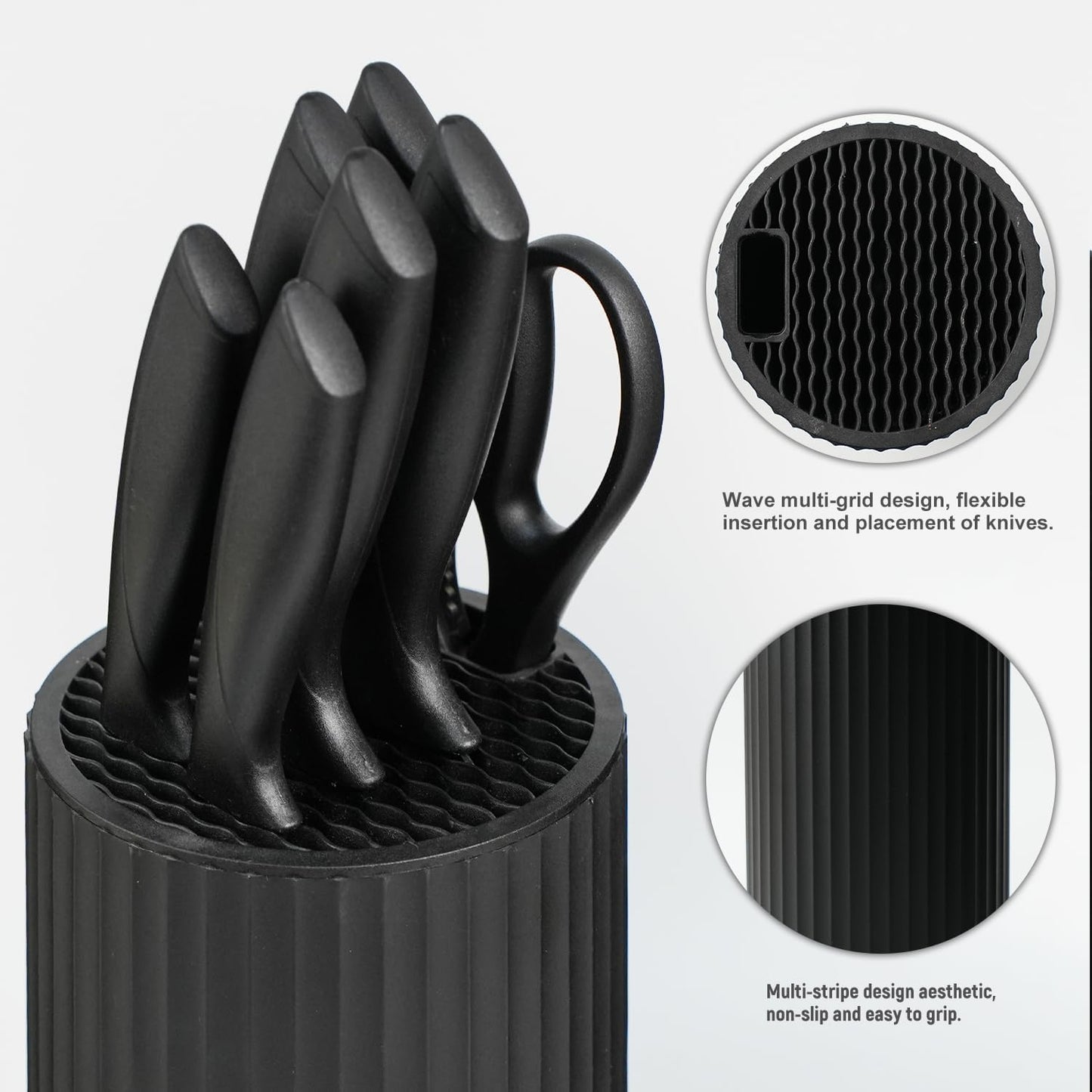 Knife Set, 8-Piece Kitchen Knife Set with Universal Block - Anti-Rust 
