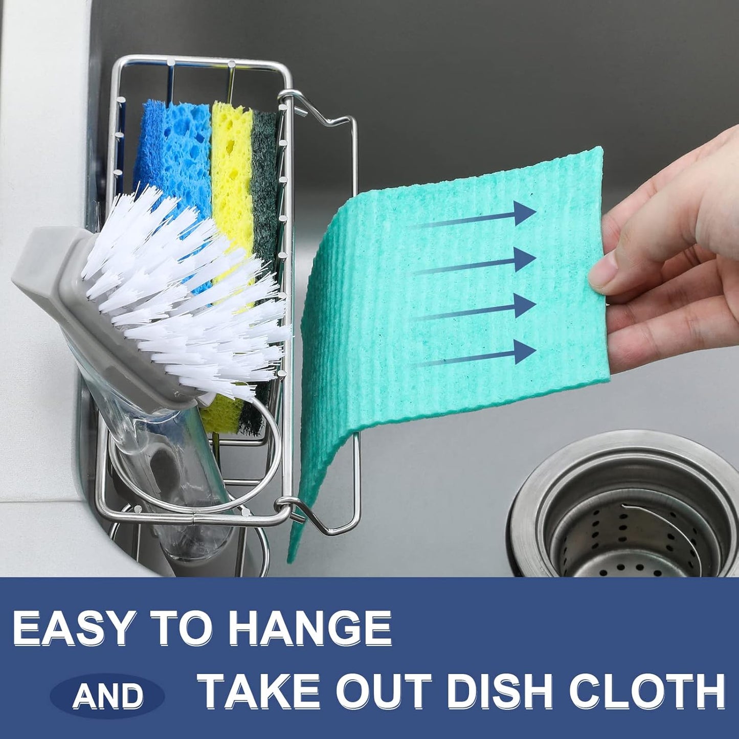 3-In-1 Sponge Holder for Kitchen Sink with Suction Cups & Adhesive Hoo