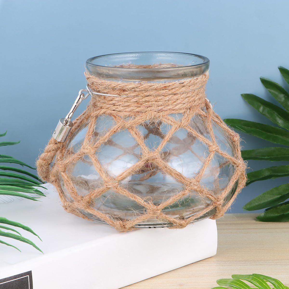 Glass Rope Net Vase Hydroponic Planter Gourd Shape Medium Size Flowerp