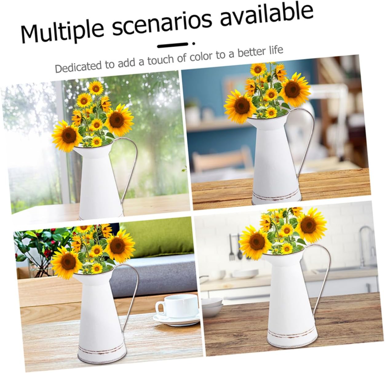 FAVOMOTO Vintage Metal Flower Vase Pot, Large White Rustic Succulent P