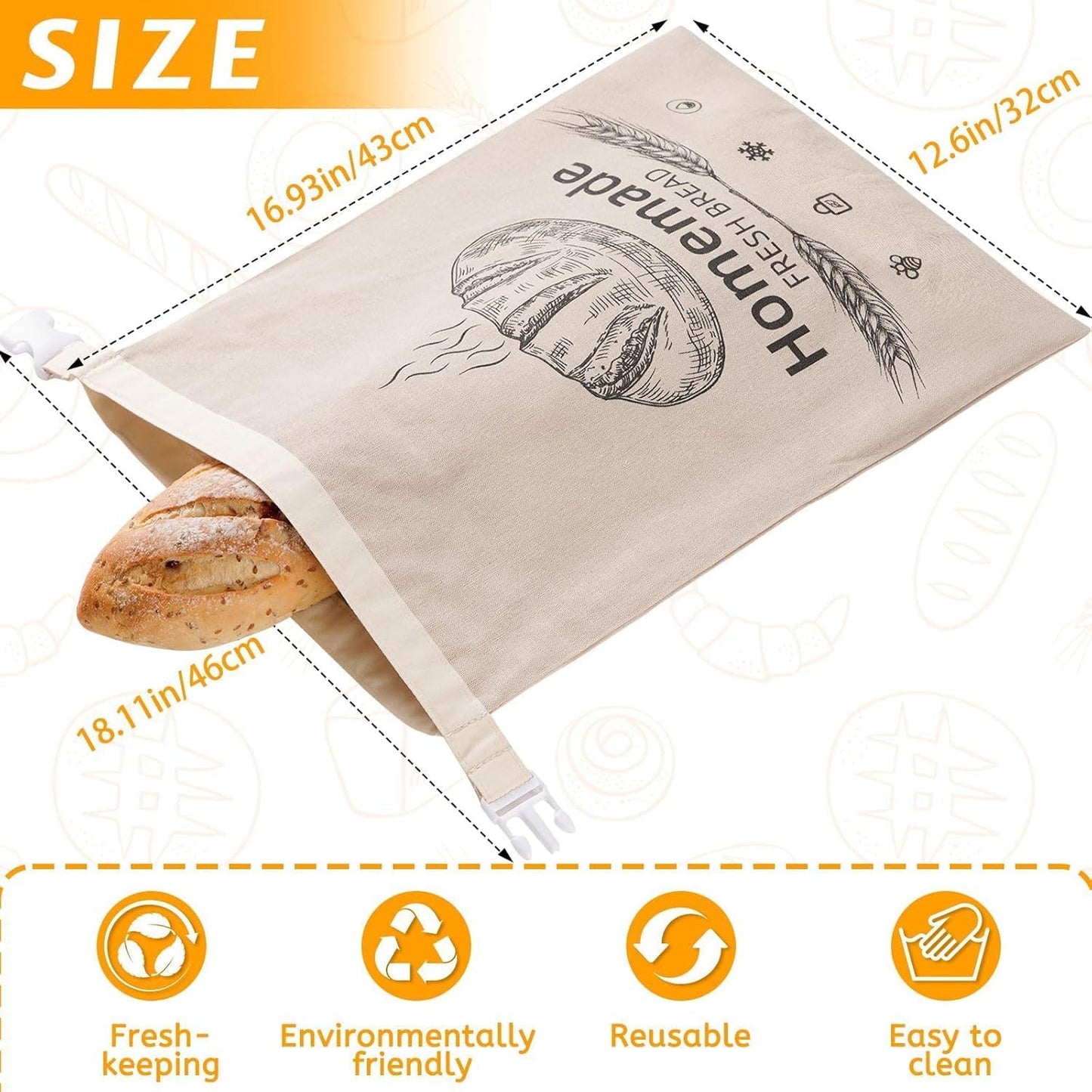 2 Pack Beeswax Bread Bags for Sourdough,Reusable Organic Linen Beeswax Bread Bag for Homemade Sourdough 17 x 12.6 Inches Food Storage Cloth Bag – Freezer-Friendly & Freshness Preservation (Beeswax) | Homemade