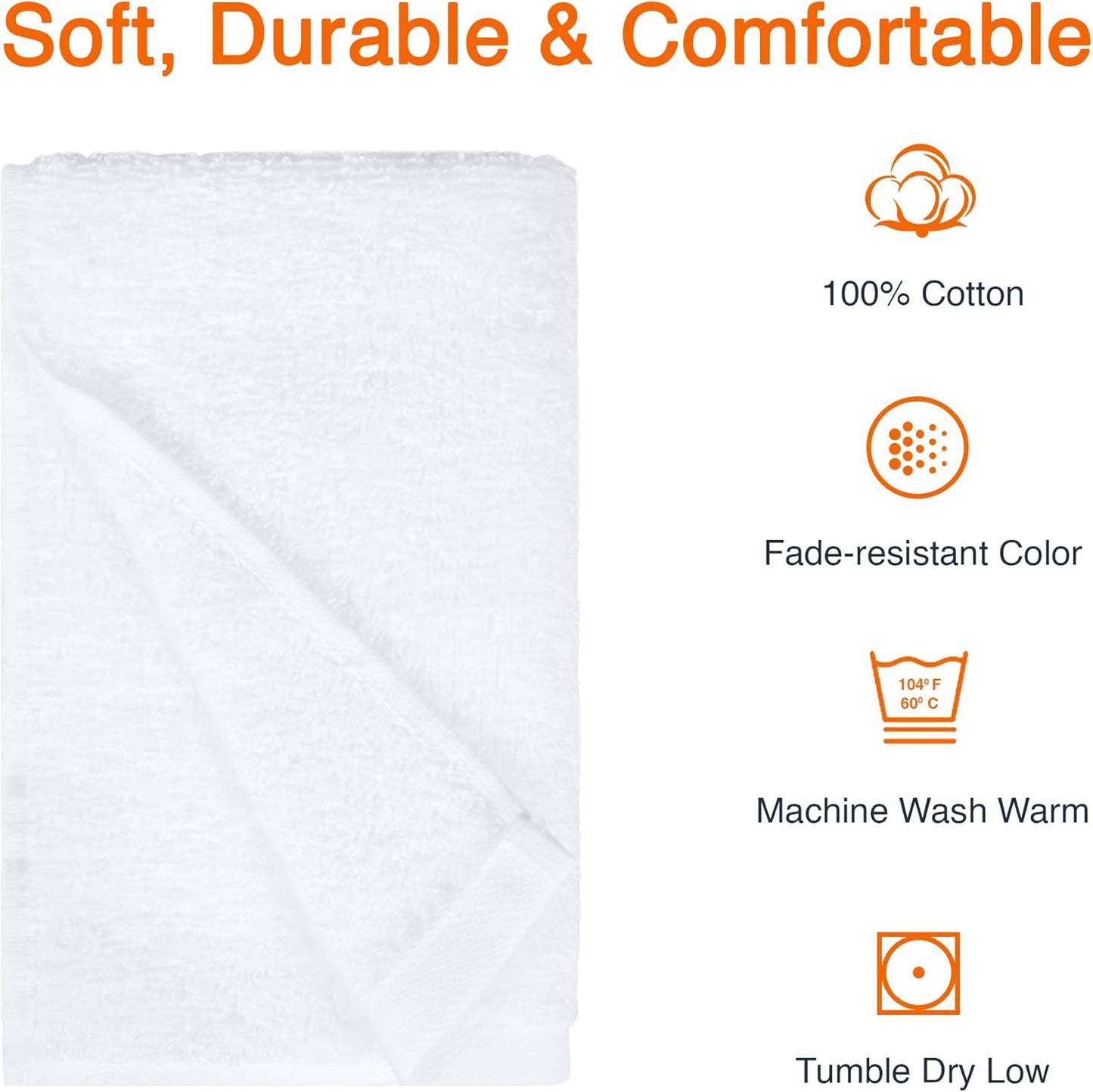 Amazon Basics Soft and Thick Cotton Hand Towels for Bath, Kitchen, Gym, 16 x 26 in, White, 12-Pack