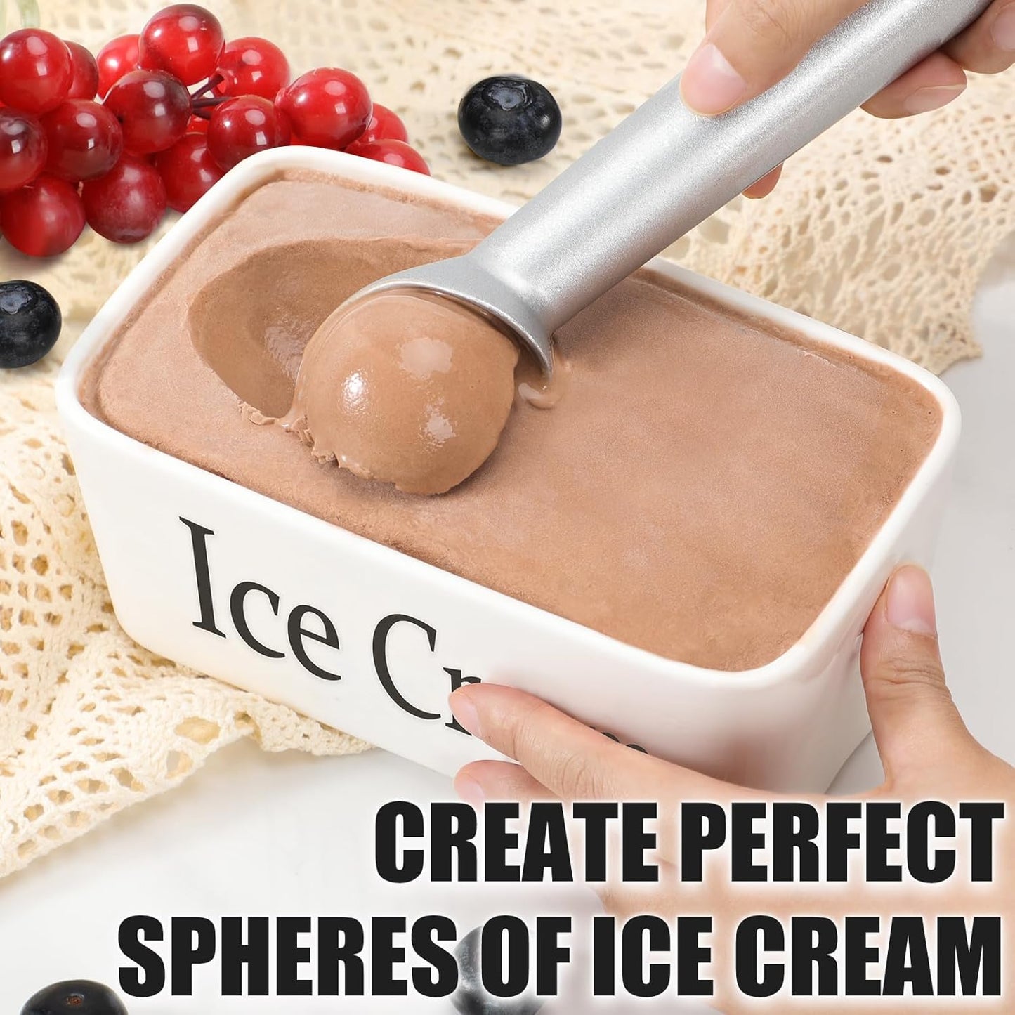 7 inch Ice Cream Scoop - One-Piece Nonstick Aluminum Ice Cream Scooper - Professional Metal Ice Cream Spoon - Durable, Easy to Use & Clean - Lightweight Cookie Spoon - Scoop Ice Cream (Sliver)