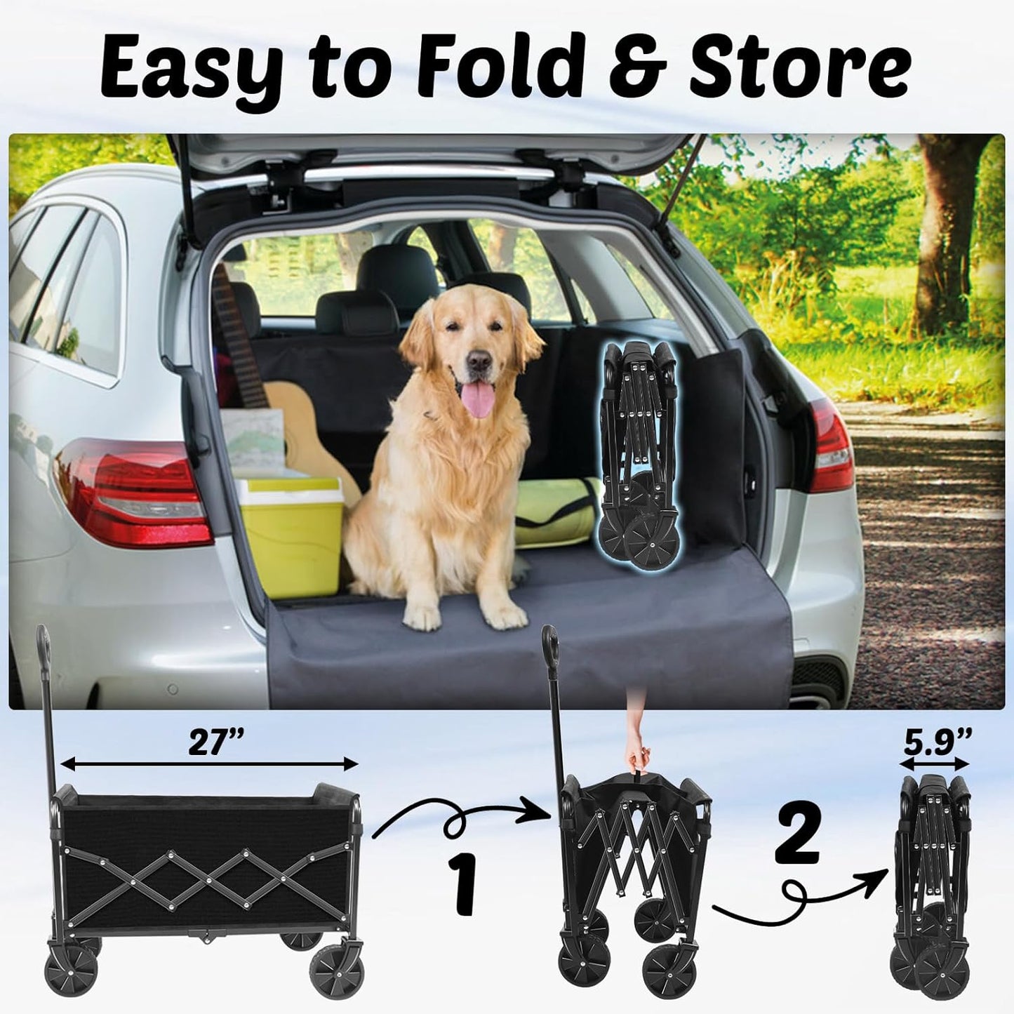 Wagons Carts Foldable, 280 Lbs with Adjustable Handle, Black Lightweig