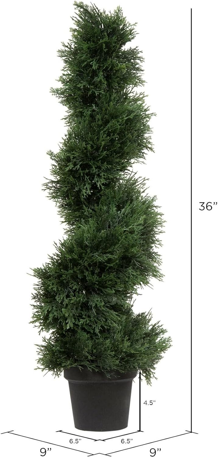 Vickerman Artificial Cedar Topiary Spiral Tree 3 Foot Tall - Potted Natural Green Cedar - UV Resistant Indoor/Outdoor Home Patio Front Door Faux Decor
