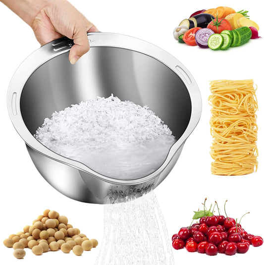 Rice Washer Strainer Bowl - 4-in-1 Washing Bowl for Quinoa, Stainless 